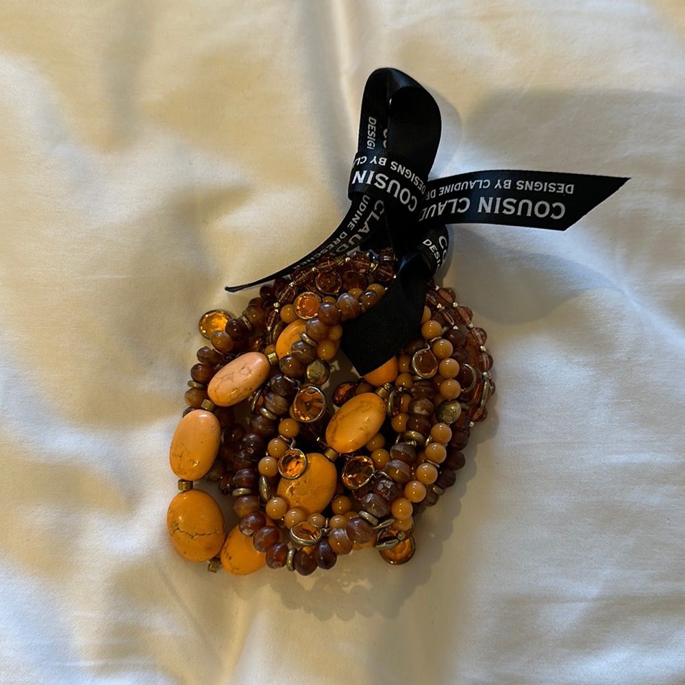 Cousin Claudine orange and brown beaded bracelet set